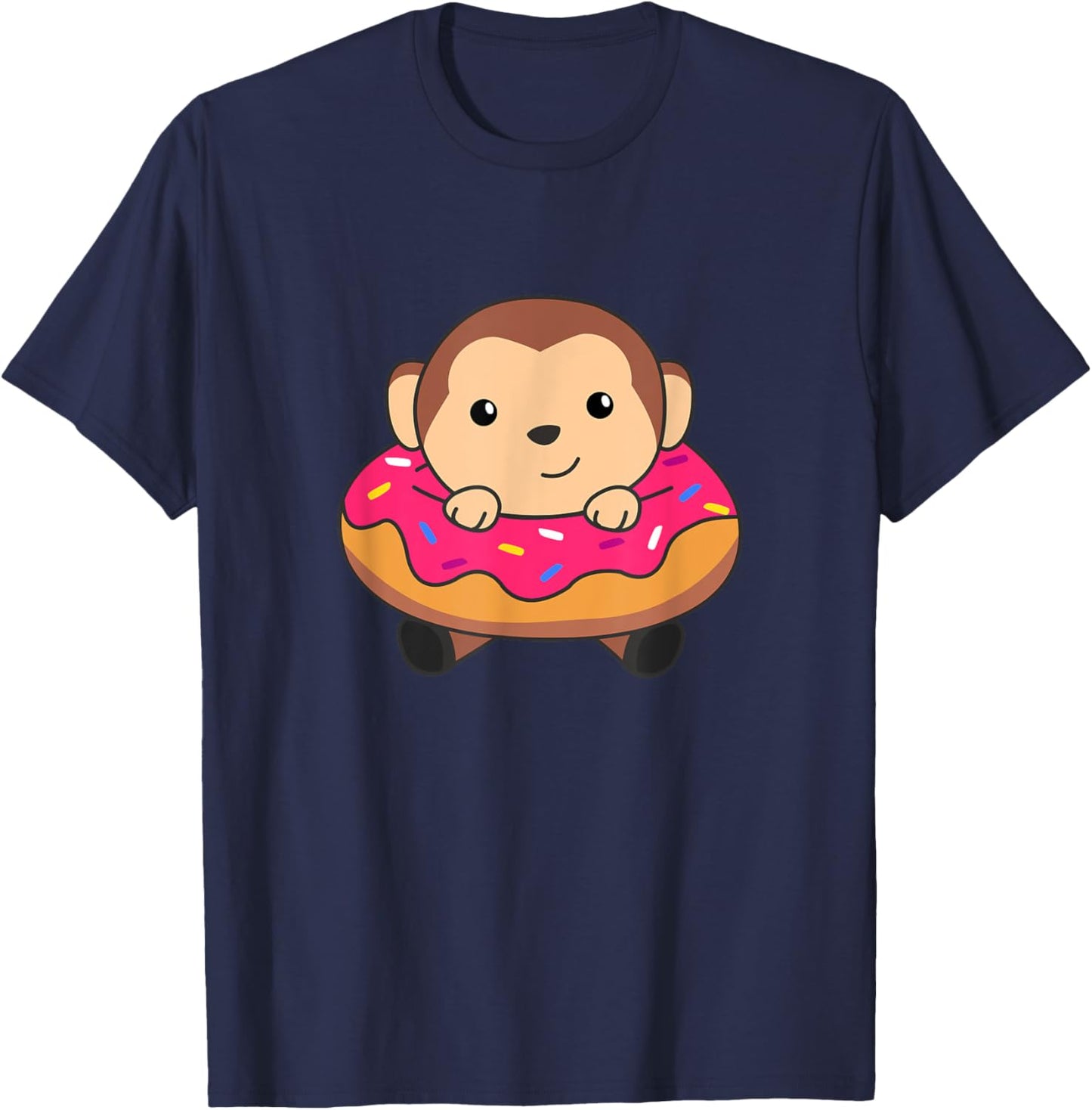 Sweet Monkey Funny Animals In Donut Sweet Pastry monkeys T-Shirt - T-Shirt | Navy