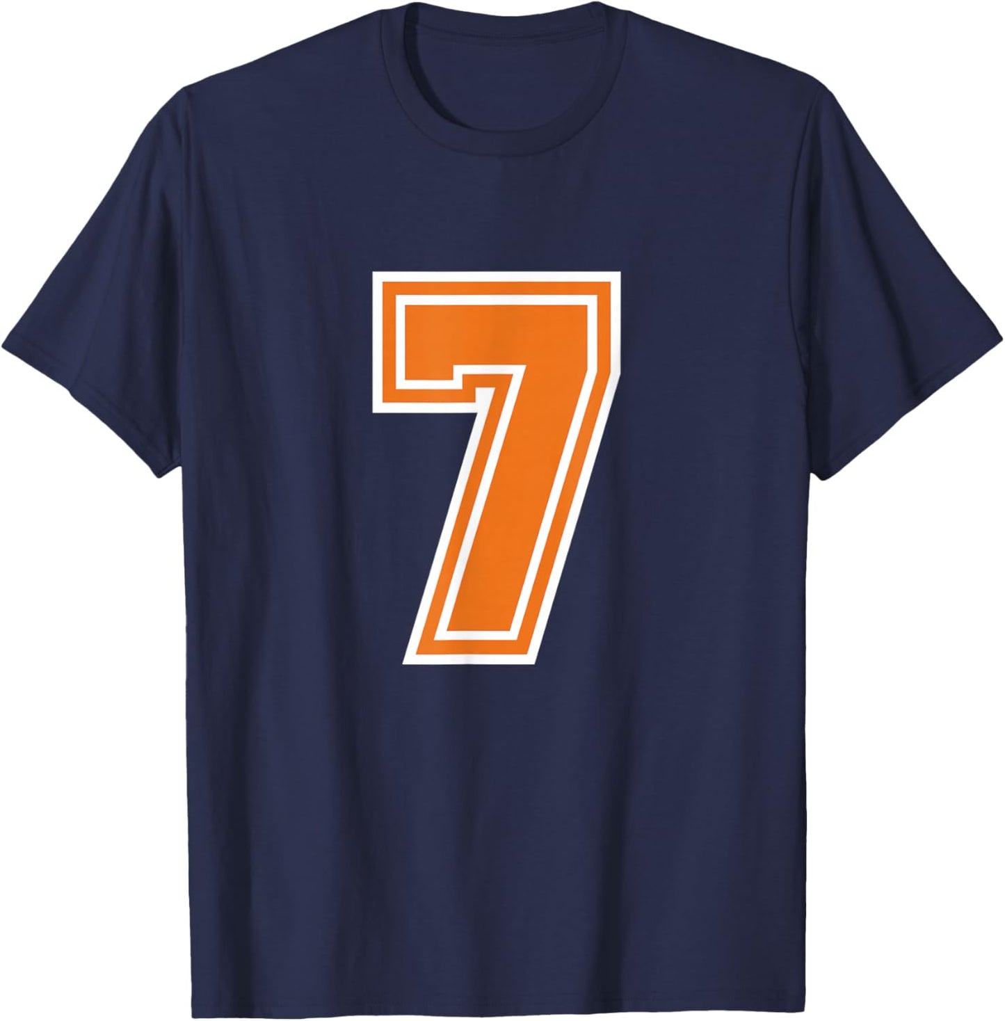 Number 7 Orange Varsity Sports Team T-Shirt - T-Shirt | Navy