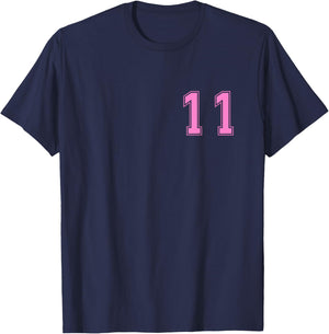 Pink Number 11 Team Junior Sports Numbered Uniform T-Shirt - T-Shirt | Navy