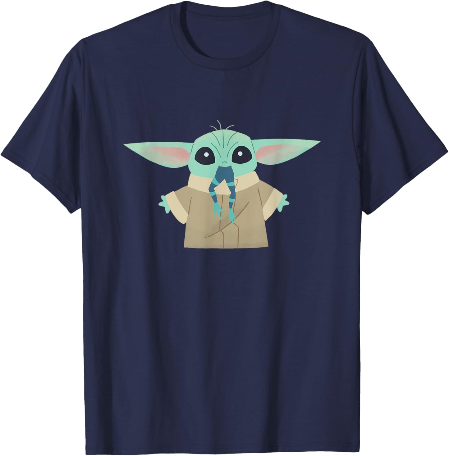 Star Wars The Mandalorian Grogu Eating Frog Cartoon T-Shirt - T-Shirt | Navy