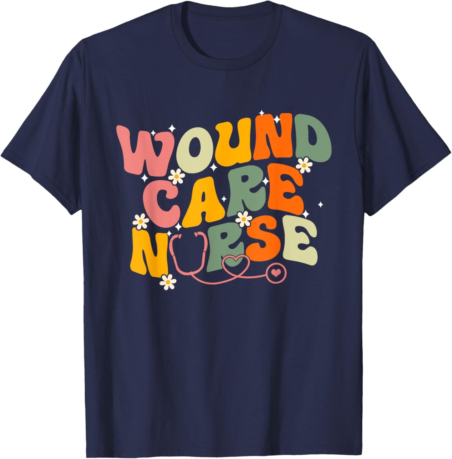 Groovy Wound Care Nurse RN Wound Nursing - Adults, Black, Small, Short Sleeve, , Classic Fit, Modern, Letter Print, Pull On, 1 Count T-Shirt - T-Shirt | Navy