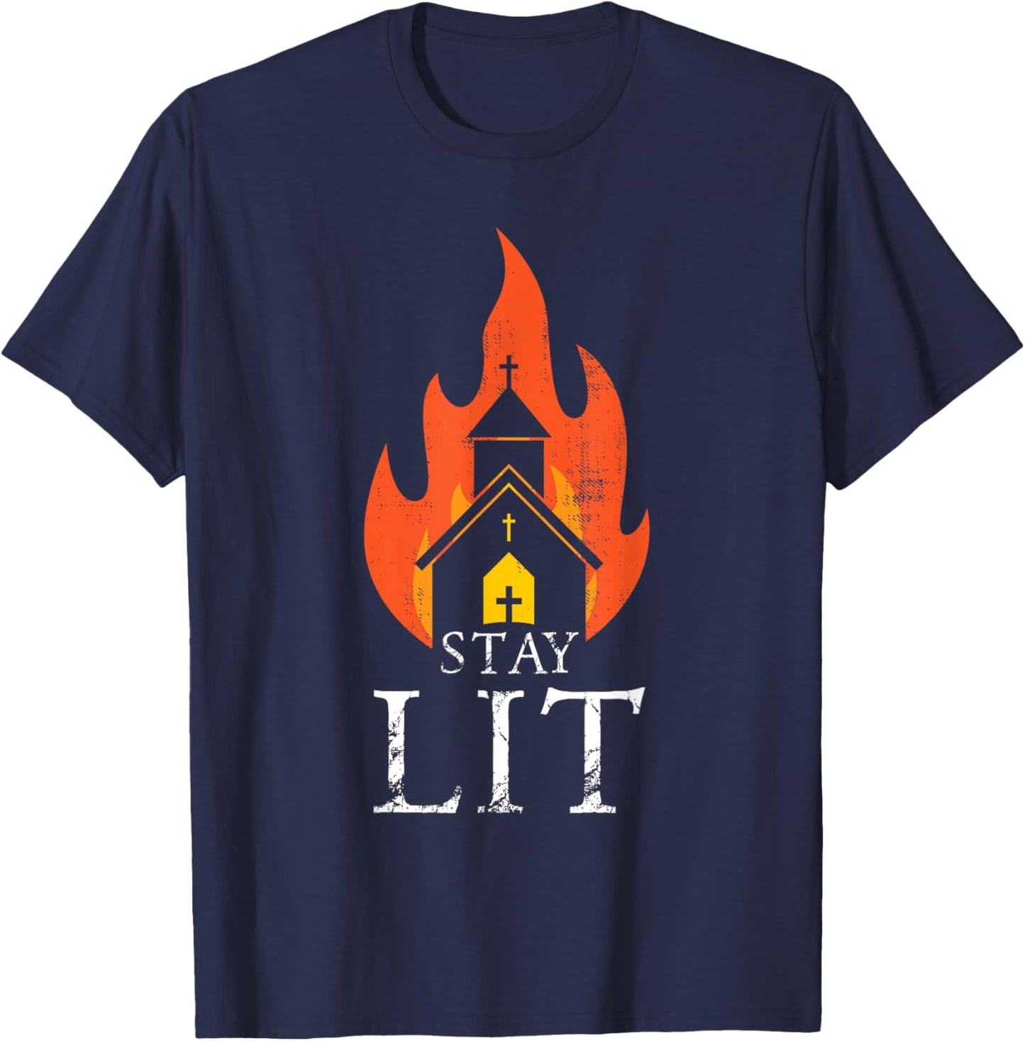 Stay lit Occult Burning Church - Unholy Antichrist Halloween T-Shirt - T-Shirt | Navy
