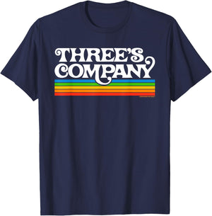 Three's Company Logo Retro Chromatic 80's Rainbow T-Shirt - T-Shirt | Navy