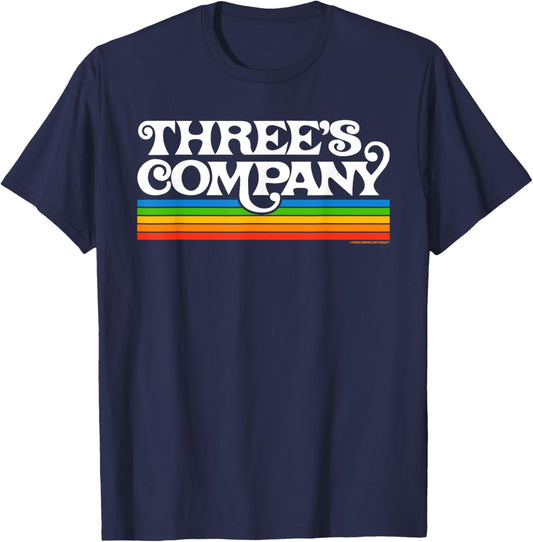 Three's Company Logo Retro Chromatic 80's Rainbow T-Shirt - T-Shirt | Navy