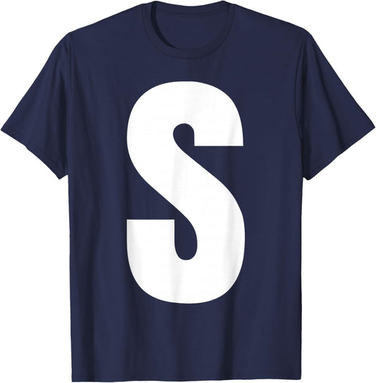 Letter S Capital Bold Alphabet Matching Monogram T-Shirt - T-Shirt | Navy