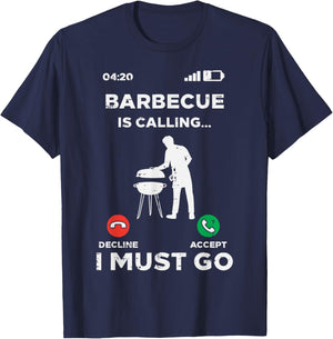 Barbecue Is Calling I Must Go Funny Bbq Grill Men Women Kids T-Shirt - T-Shirt | Navy