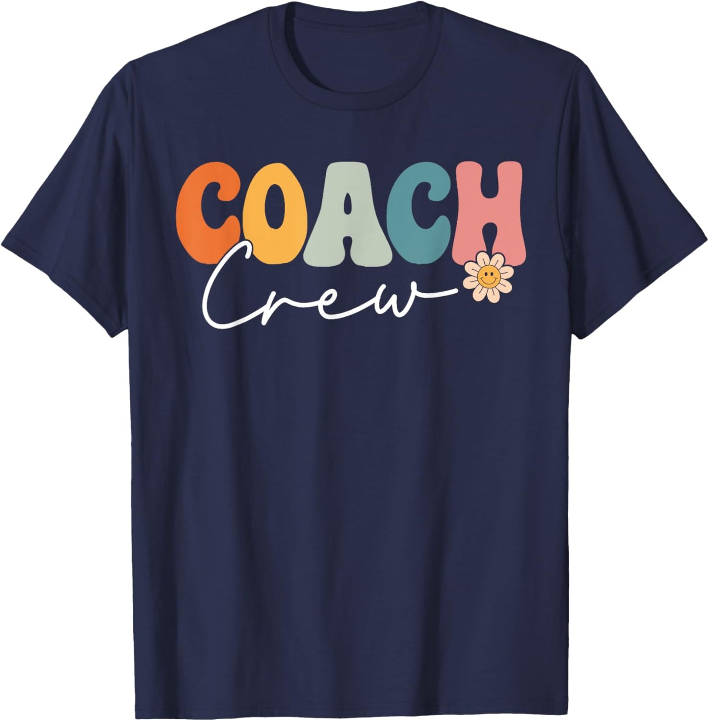 Coach Crew Team Retro Groovy Vintage First Day of School T-Shirt - T-Shirt | Navy