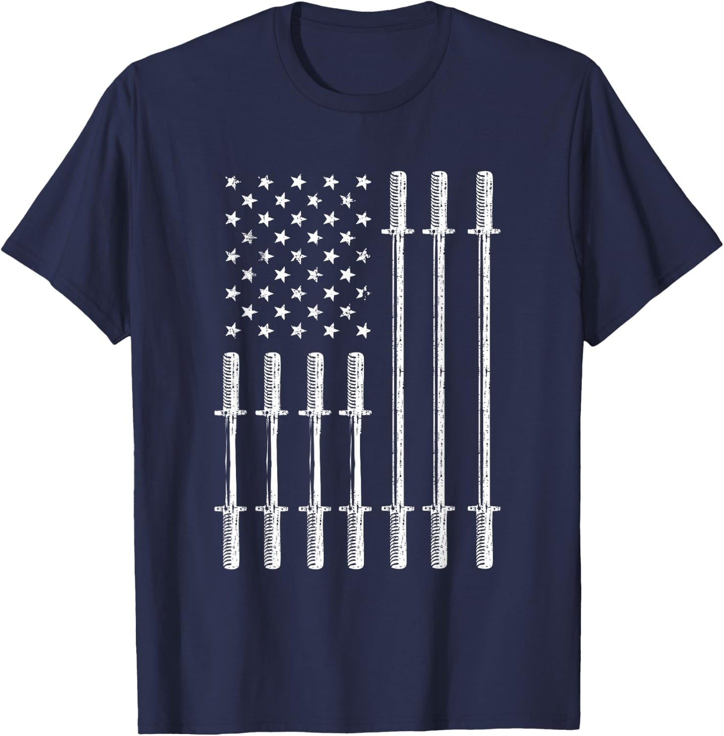 USA Flag Bar Weightlifting Patriotic American US Flag Gym T-Shirt - T-Shirt | Navy