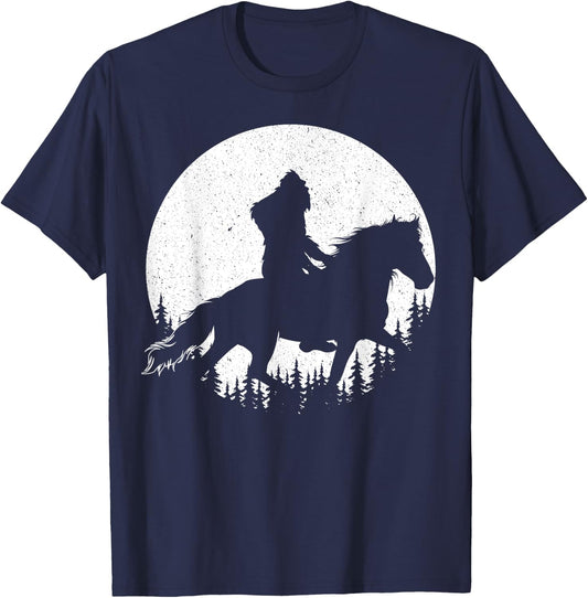 Bigfoot Riding A Horse Equestrian Men Women Sasquatch Horses T-Shirt - T-Shirt | Navy