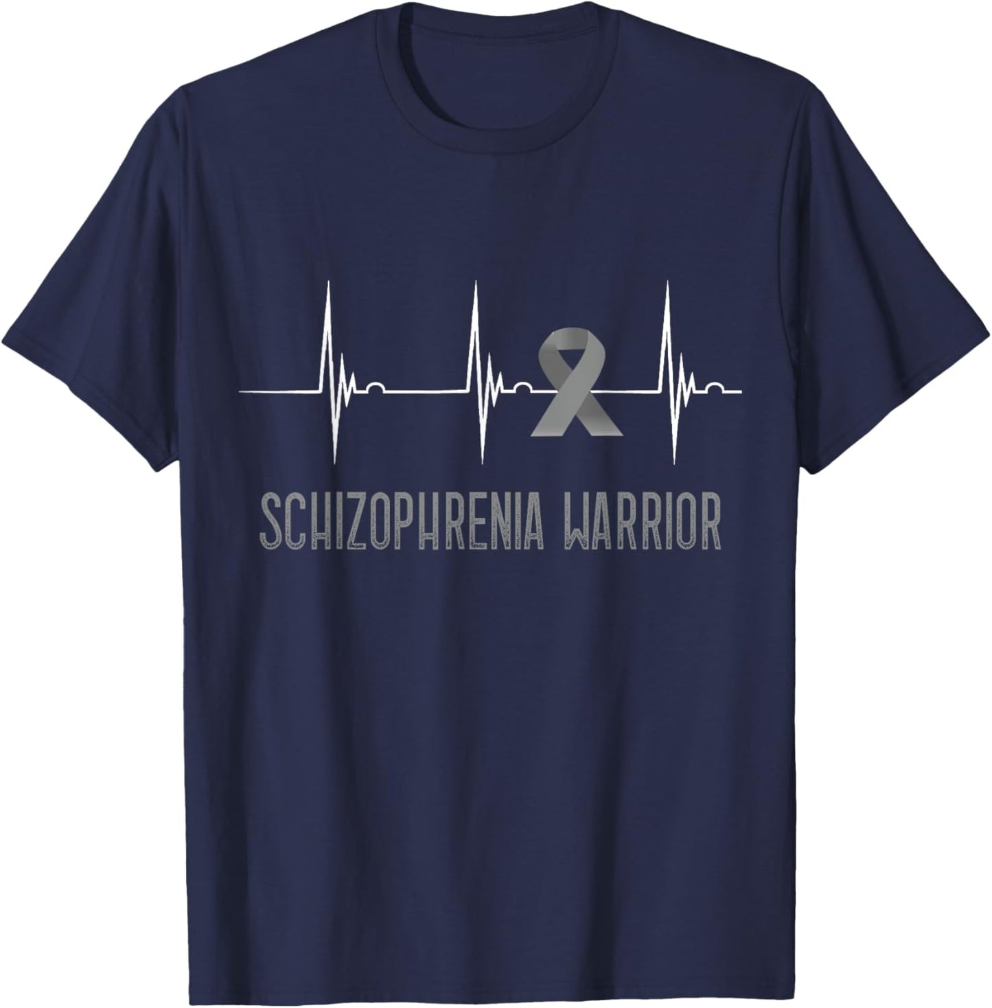 Schizophrenia Awareness Heartbeat EKG Pulse Warrior T-Shirt - T-Shirt | Navy