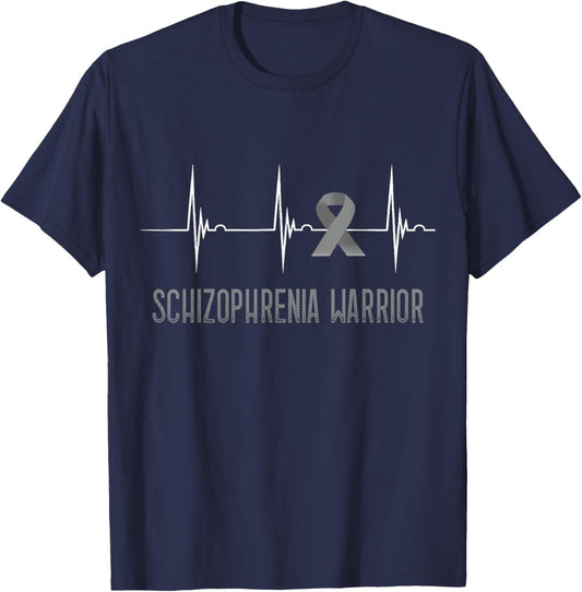 Schizophrenia Awareness Heartbeat EKG Pulse Warrior T-Shirt - T-Shirt | Navy