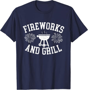 Fireworks and Grill 4th of July T-Shirt - T-Shirt | Navy