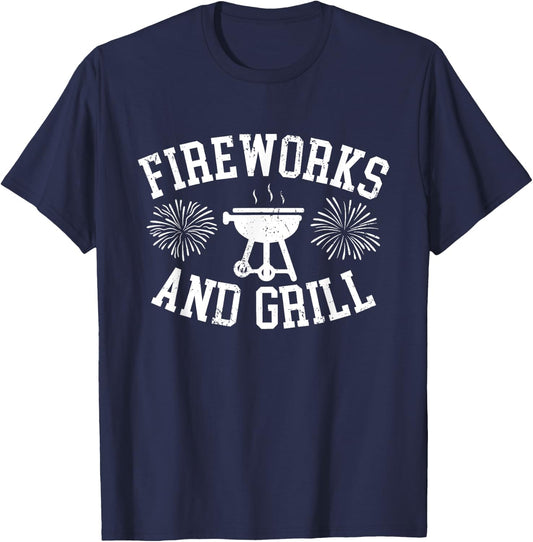 Fireworks and Grill 4th of July T-Shirt - T-Shirt | Navy