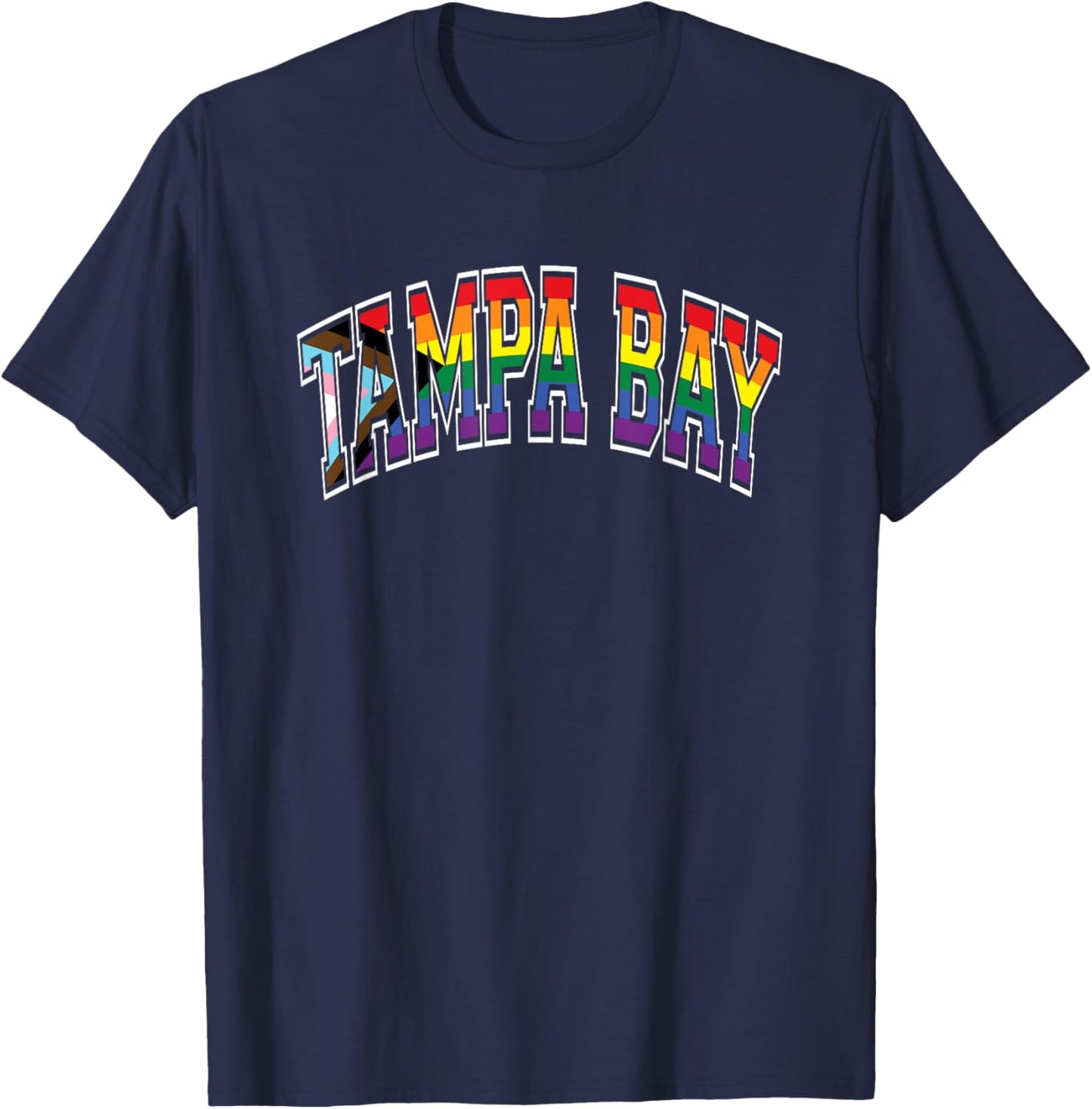 Tampa Bay Arched Text Progress Pride Pattern T-Shirt - T-Shirt | Navy