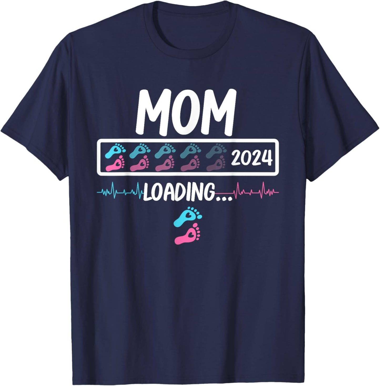 Mom 2024 Loading Gender Reveal Baby Boy Girl Pregnancy T-Shirt - T-Shirt | Navy