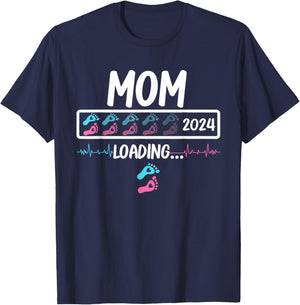 Mom 2024 Loading Gender Reveal Baby Boy Girl Pregnancy T-Shirt - T-Shirt | Navy