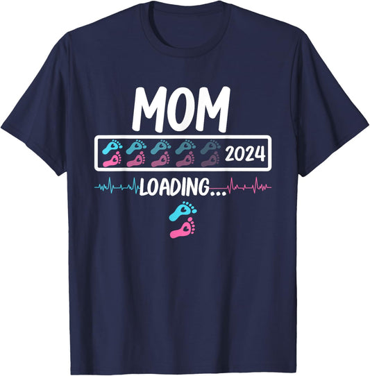 Mom 2024 Loading Gender Reveal Baby Boy Girl Pregnancy T-Shirt - T-Shirt | Navy