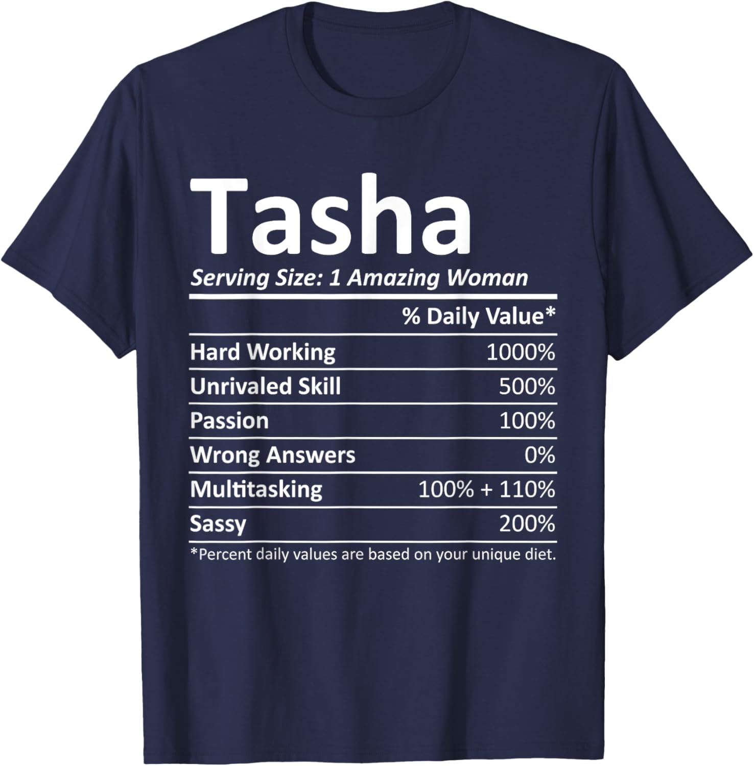 TASHA Nutrition Personalized Name Funny Christmas Gift T-Shirt - T-Shirt | Navy