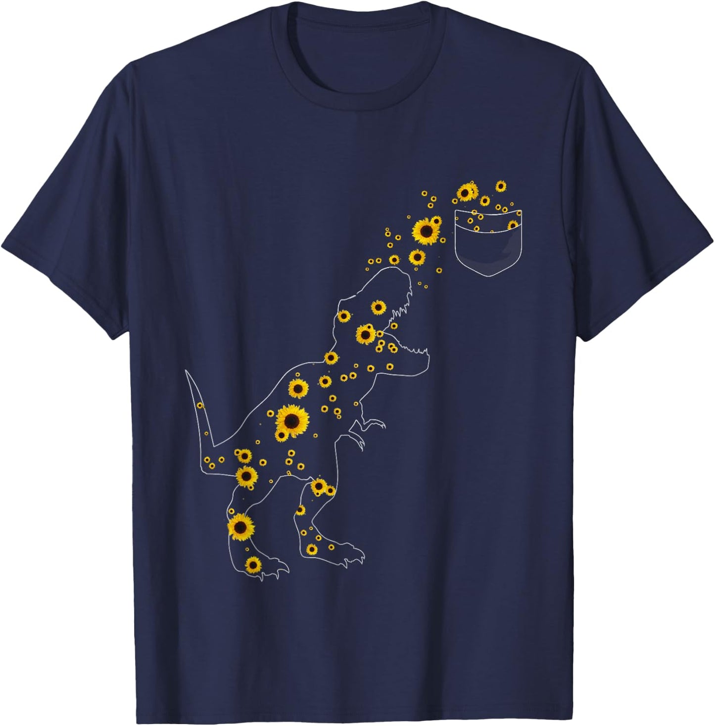 Sunshine Dinosaurs T-rex Sunflower Rex Sun Flower dinosaur Women Girls Kids T-Shirt - T-Shirt | Navy