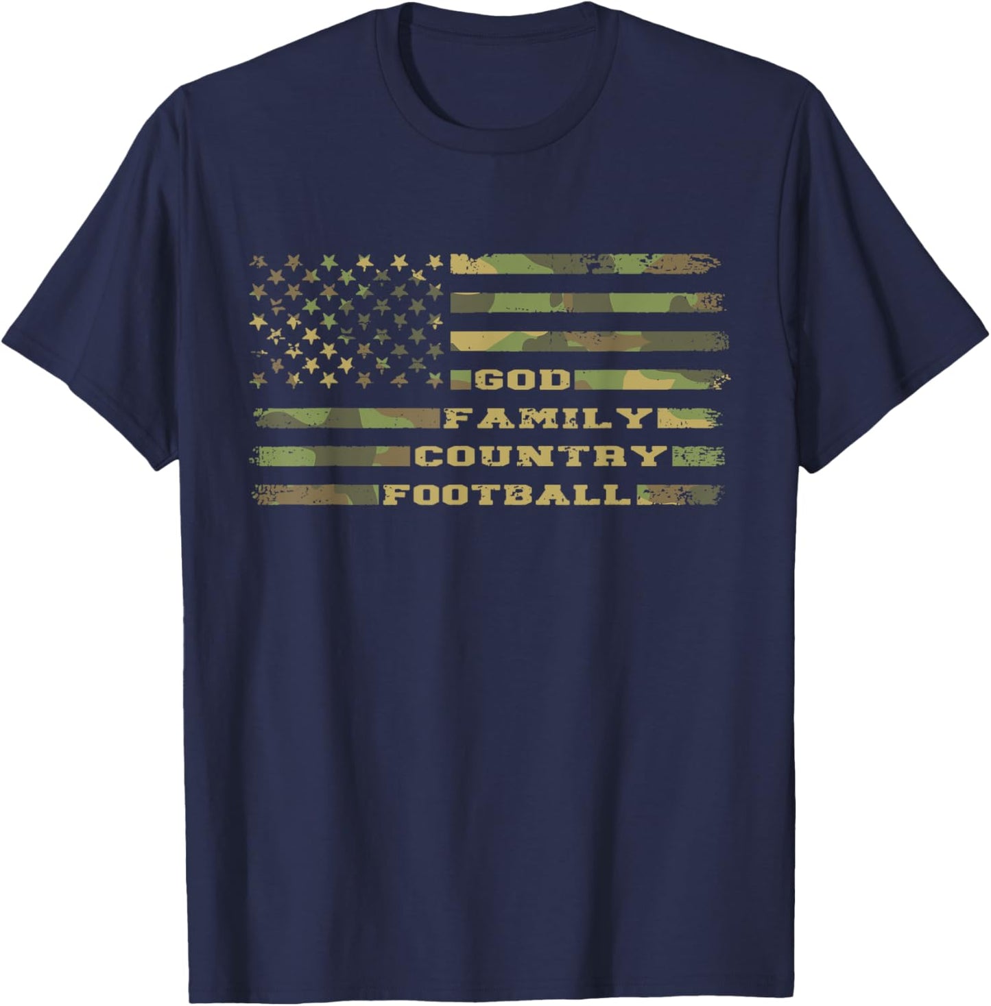 God Family Country Football Vintage Camouflage American Flag T-Shirt - T-Shirt | Navy