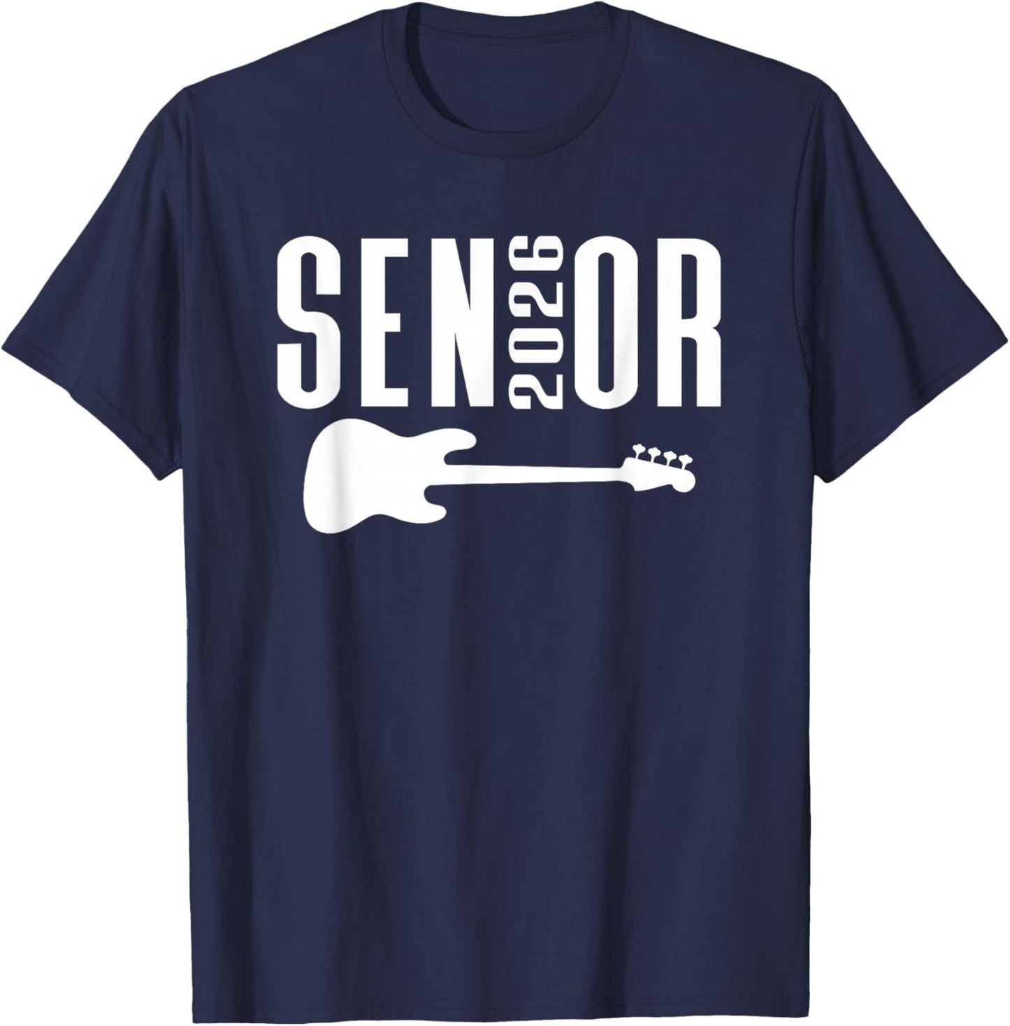 Class of 2026 Senior Music Themed Bass Guitar Player Graphic T-Shirt - T-Shirt | Navy