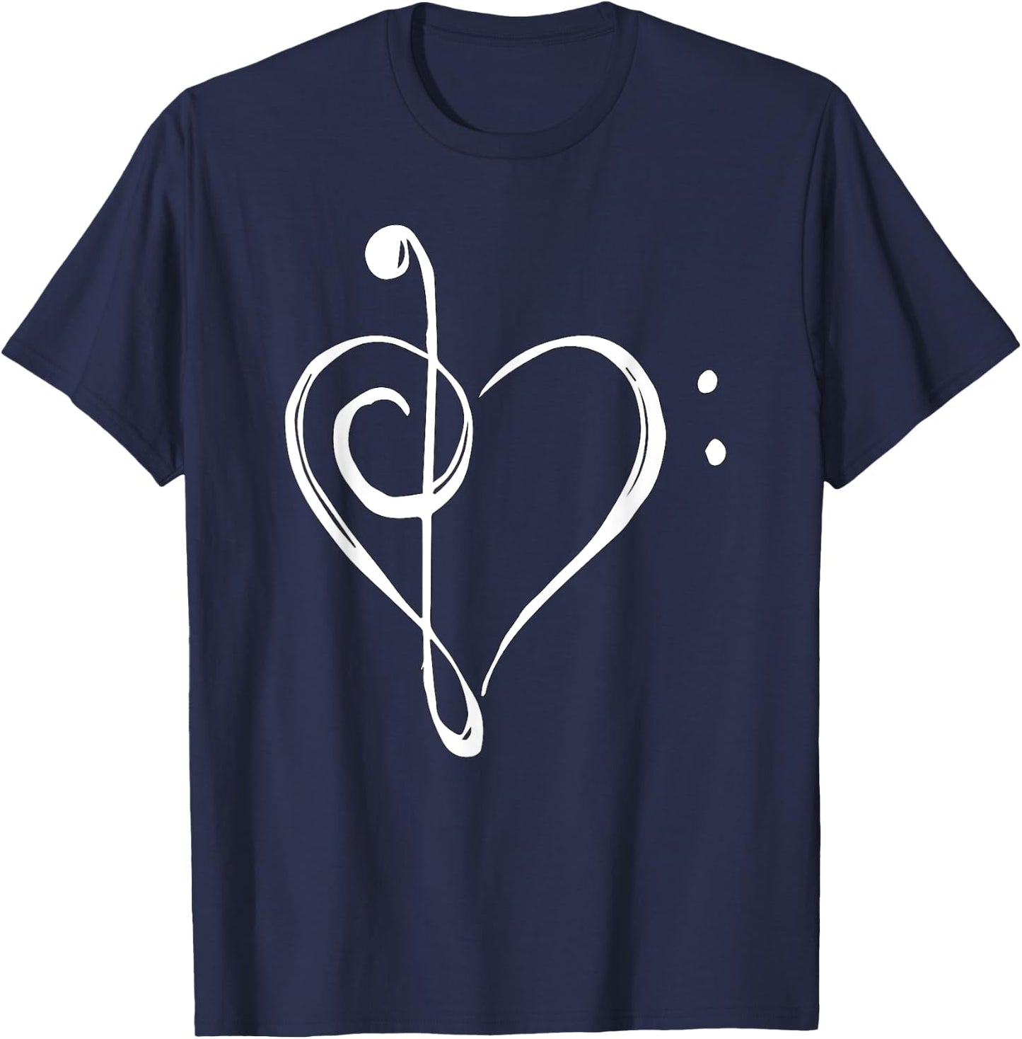 Love Music - Treble and Bass Clef Heart T-Shirt - T-Shirt | Navy