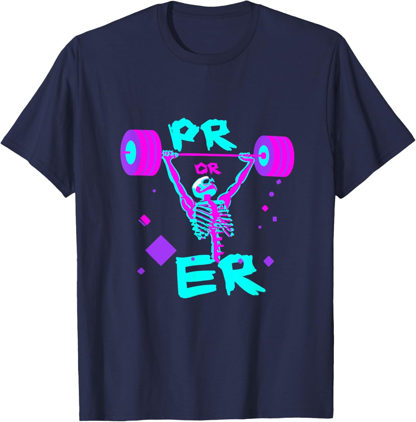 Funny Weight Lifting Power Lifting Vaporwave Meme 80s Neon T-Shirt - T-Shirt | Navy