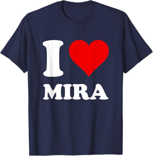 Red Heart I Love Mira T-Shirt - T-Shirt | Navy