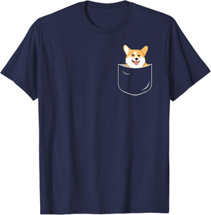 Funny Corgi Pet Dog - Corgi In Pocket Women Girls Kids T-Shirt - T-Shirt | Navy