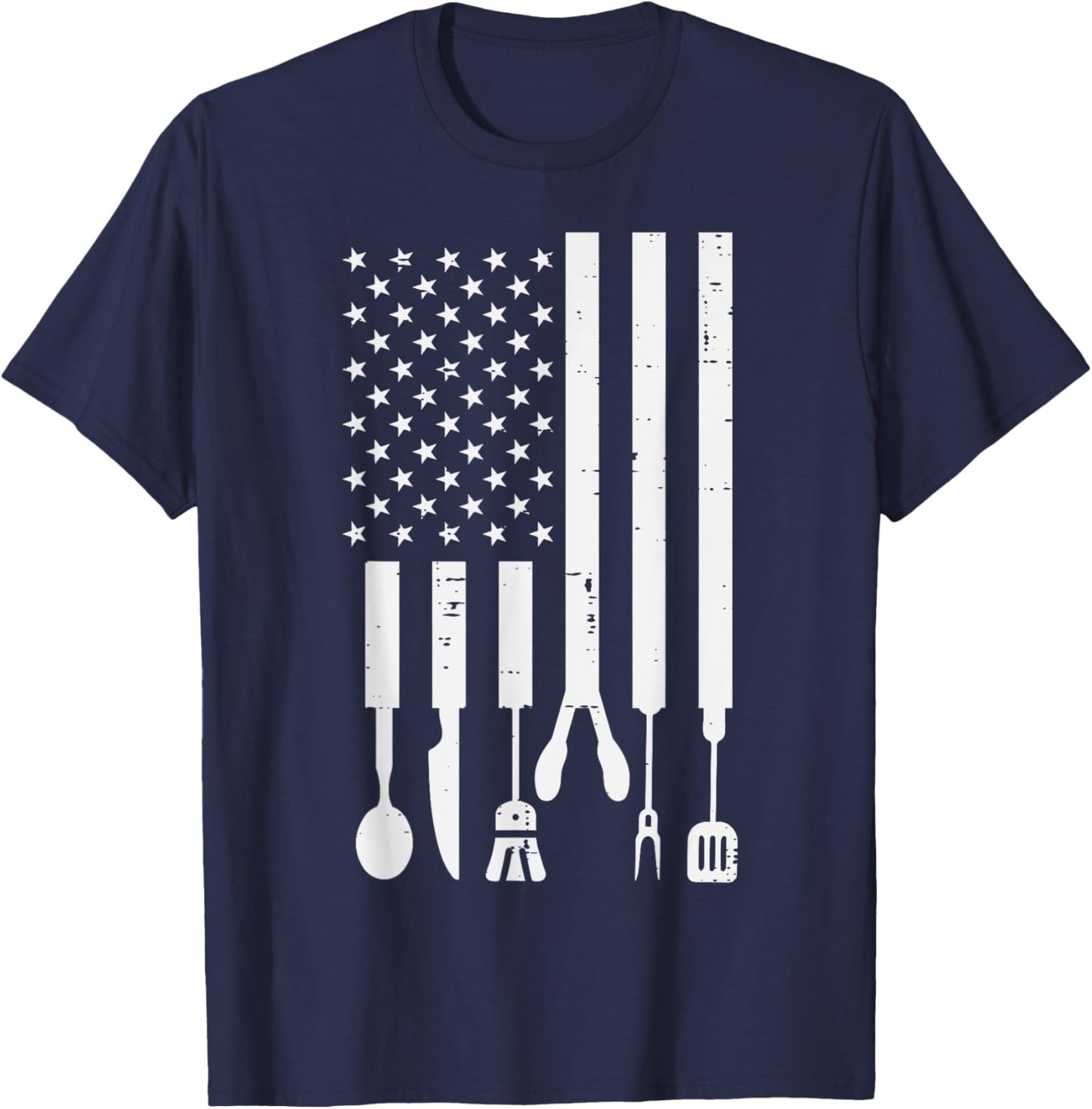 White US Flag Bbq Tools Vintage Grilling Smoking Patriotic T-Shirt - T-Shirt | Navy