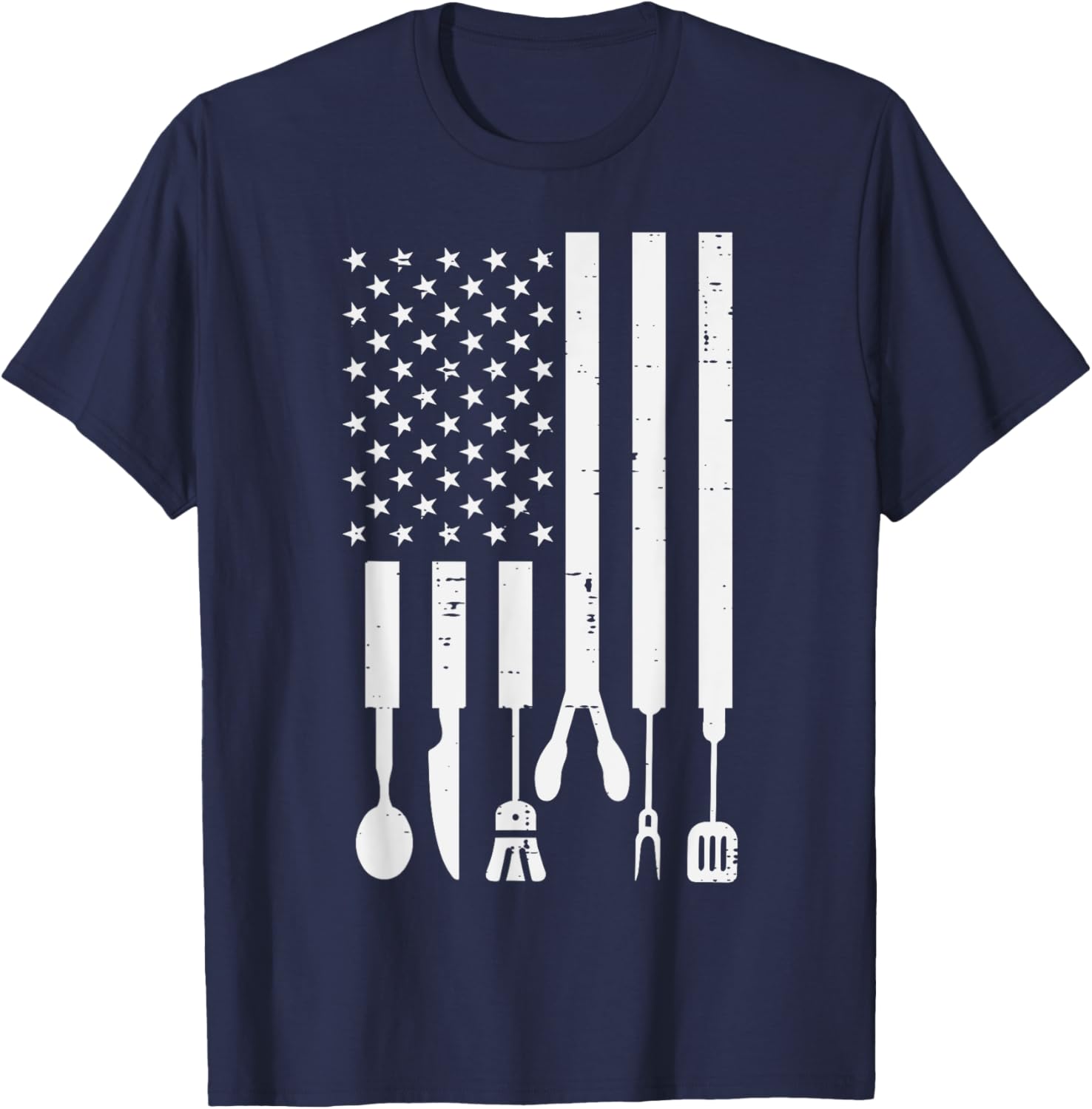 White US Flag Bbq Tools Vintage Grilling Smoking Patriotic T-Shirt - T-Shirt | Navy
