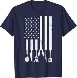 White US Flag Bbq Tools Vintage Grilling Smoking Patriotic T-Shirt - T-Shirt | Navy