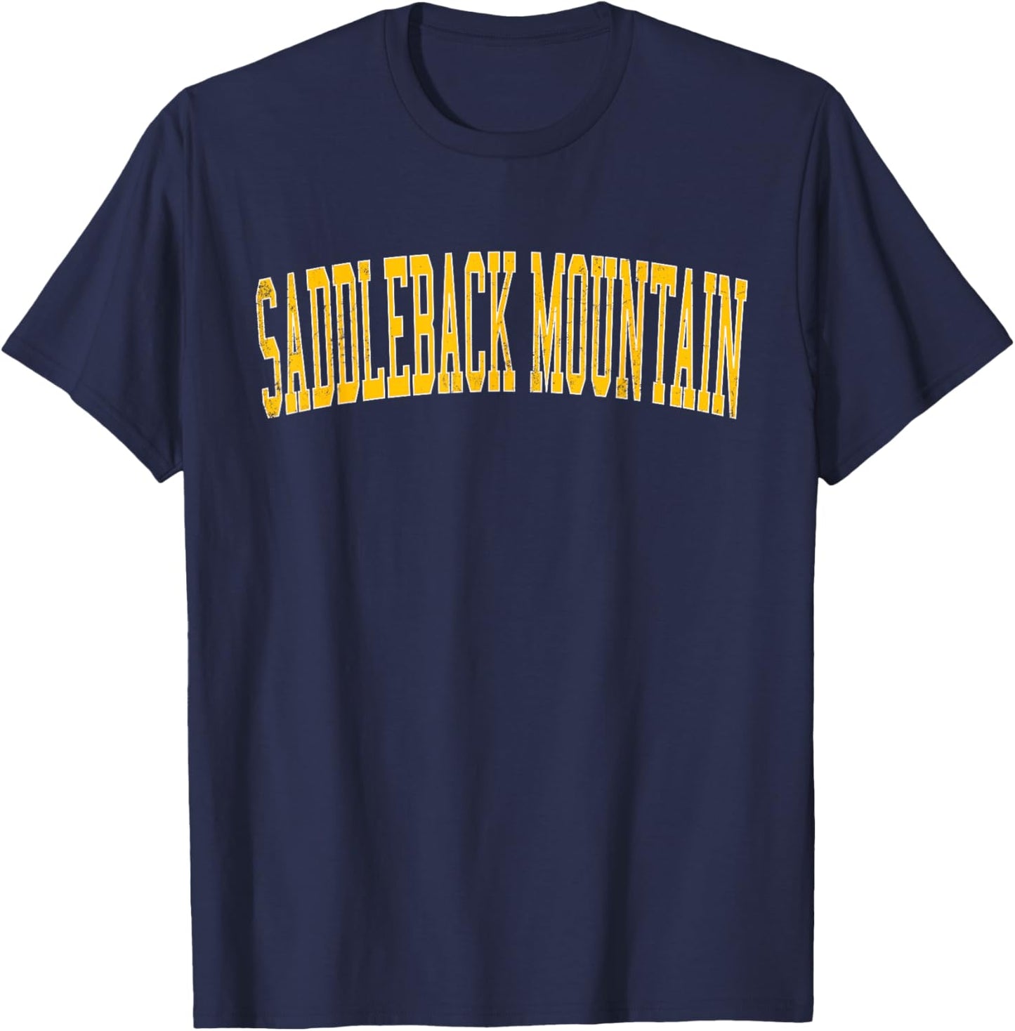 Vintage Saddleback Mountain Distressed Gold Varsity Style T-Shirt - T-Shirt | Navy
