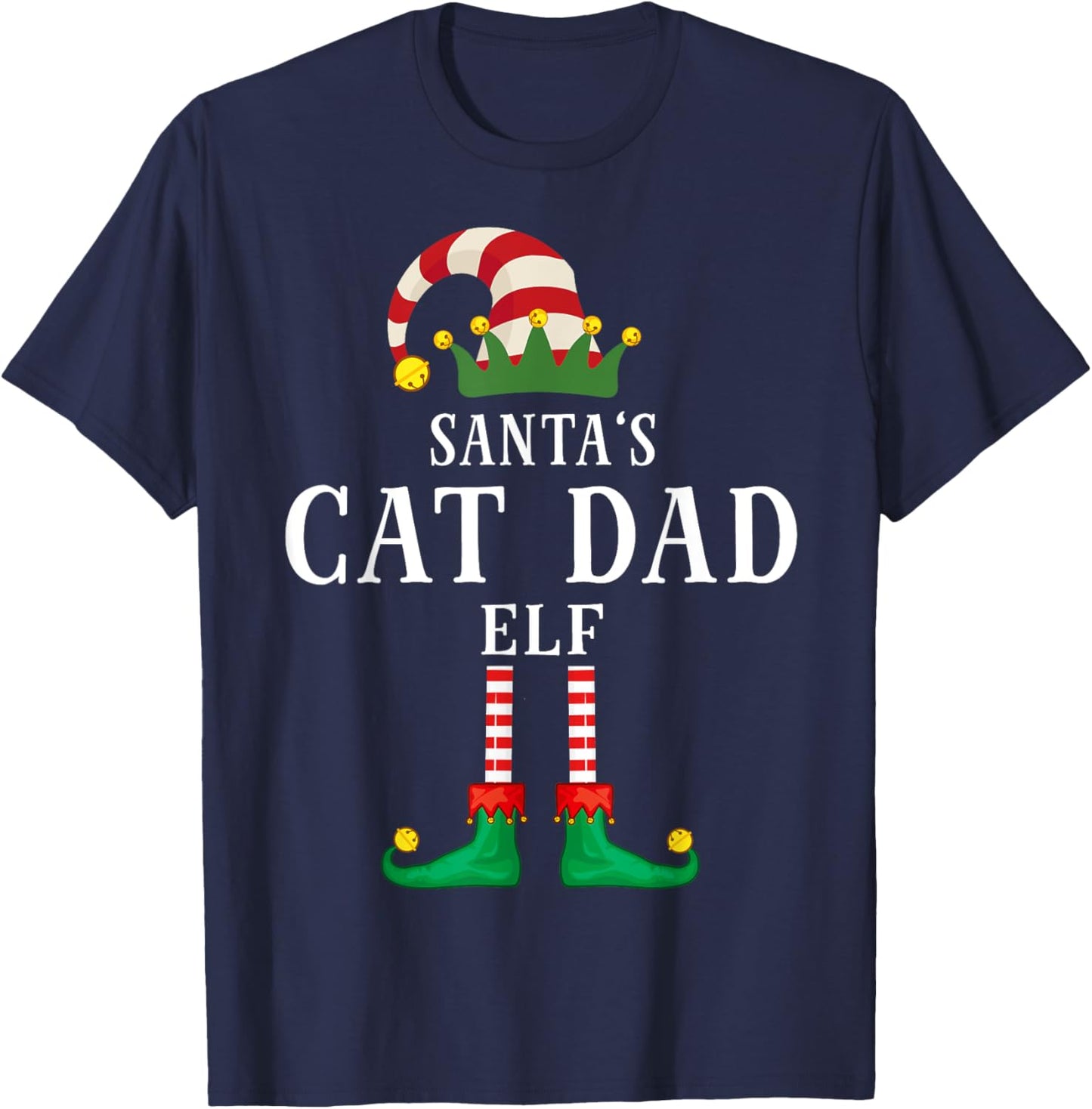 Santa's Cat Dad Christmas Family Pajama T-Shirt - T-Shirt | Navy