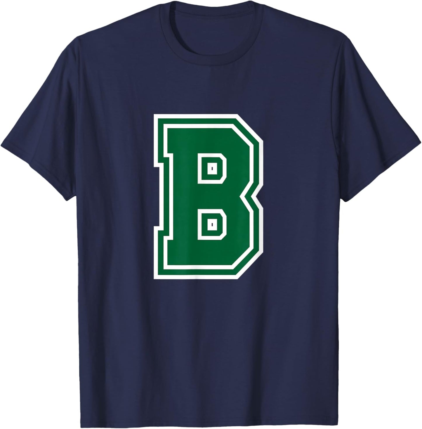 Letter B Monogram Initial Green T-Shirt - T-Shirt | Navy