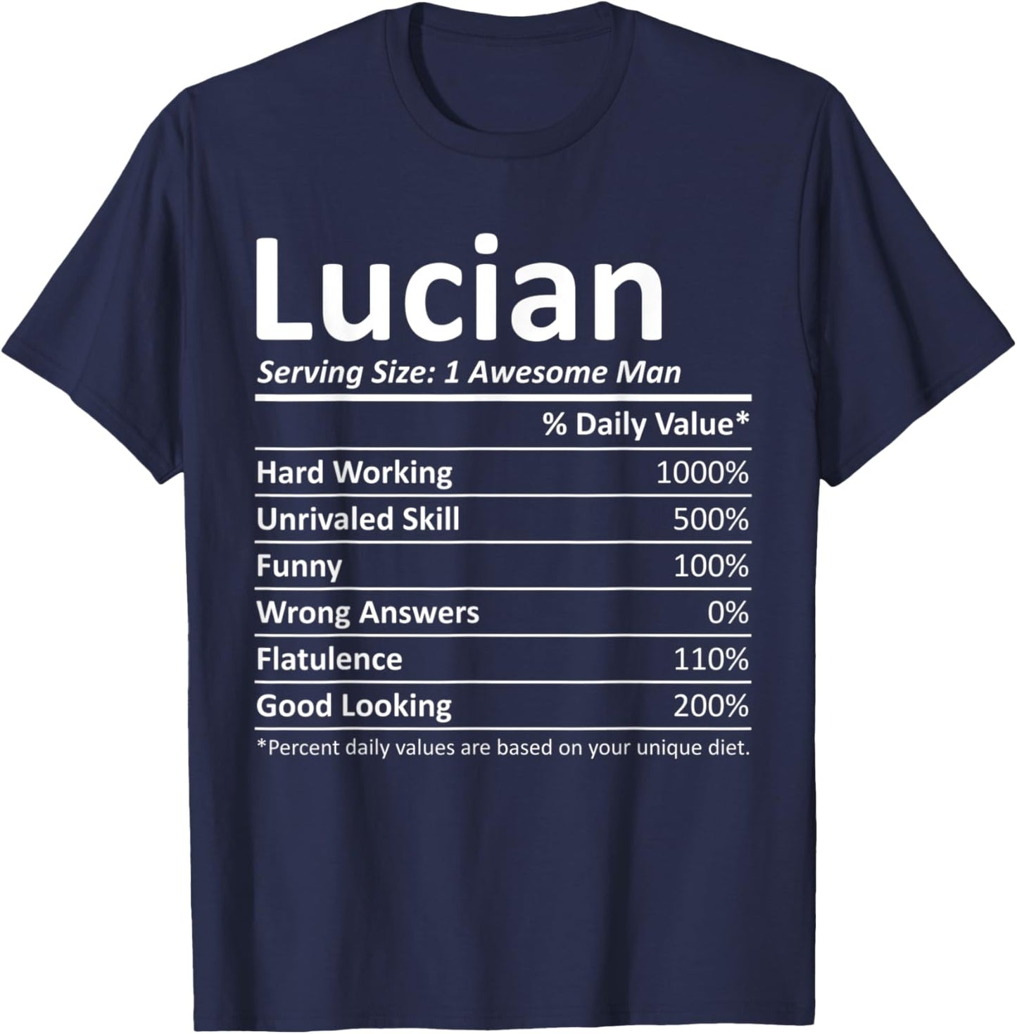LUCIAN Nutrition Funny Birthday Personalized Name Gift T-Shirt - T-Shirt | Navy