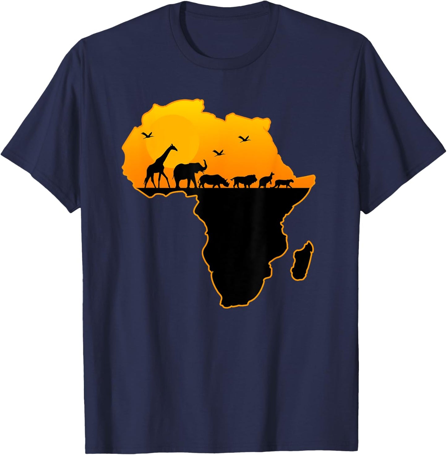 Exotic Safari Animals Silhouette Sizzling Africa Continent T-Shirt - T-Shirt | Navy