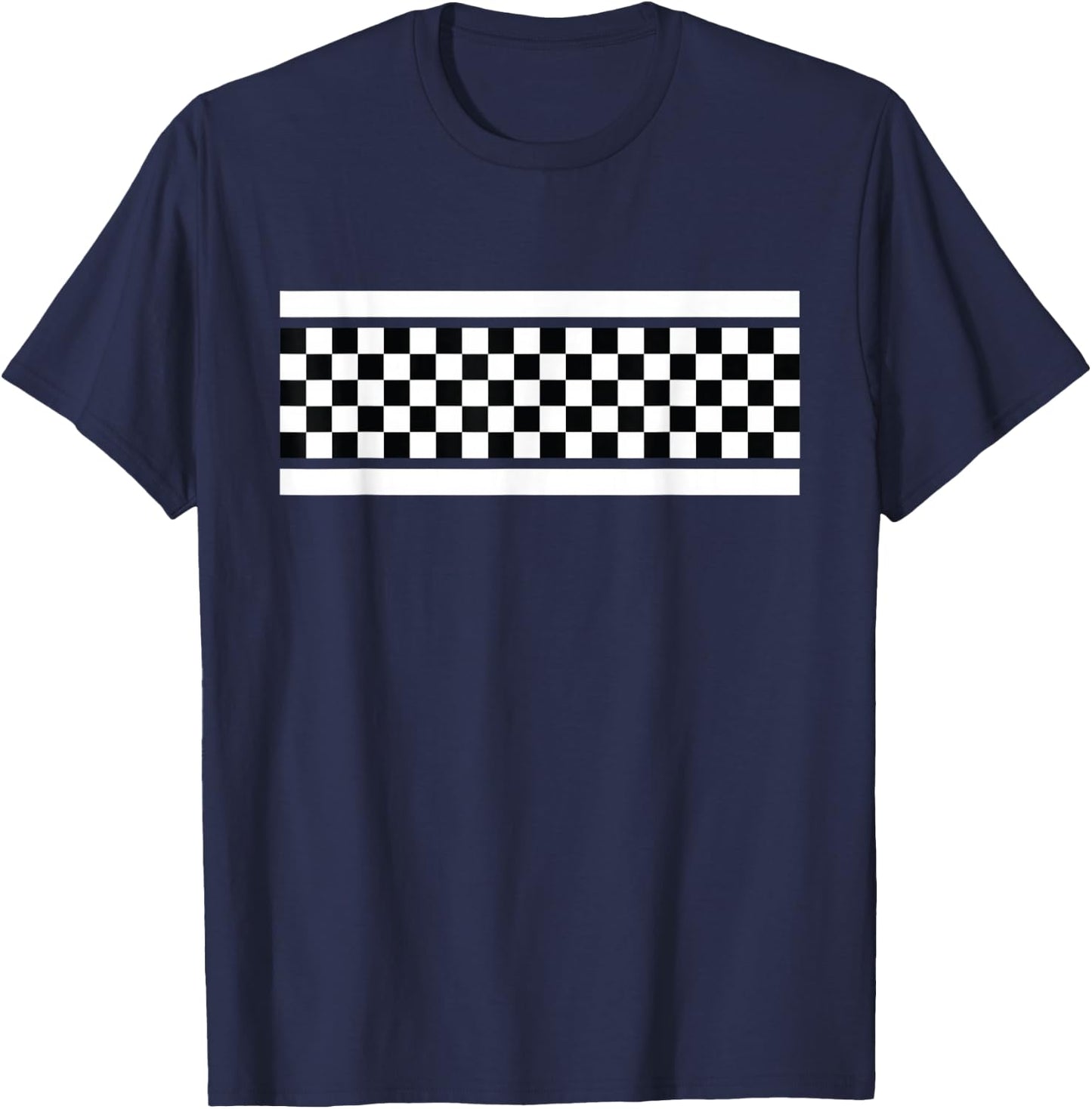 Checkered Black And White Pattern Surfing And Skateboard T-Shirt - T-Shirt | Navy