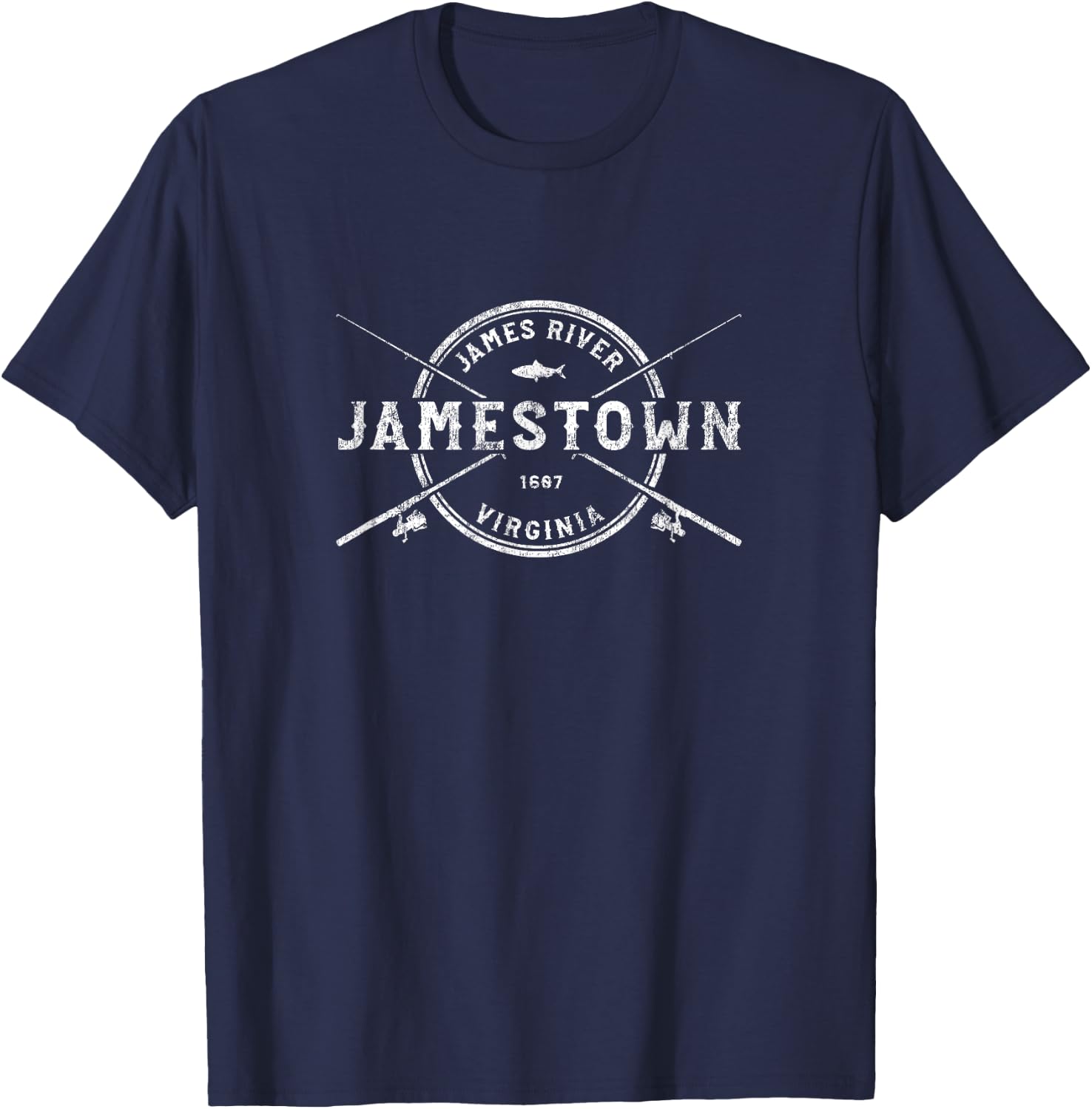 Jamestown VA Vintage Crossed Fishing Rods T-Shirt - T-Shirt | Navy
