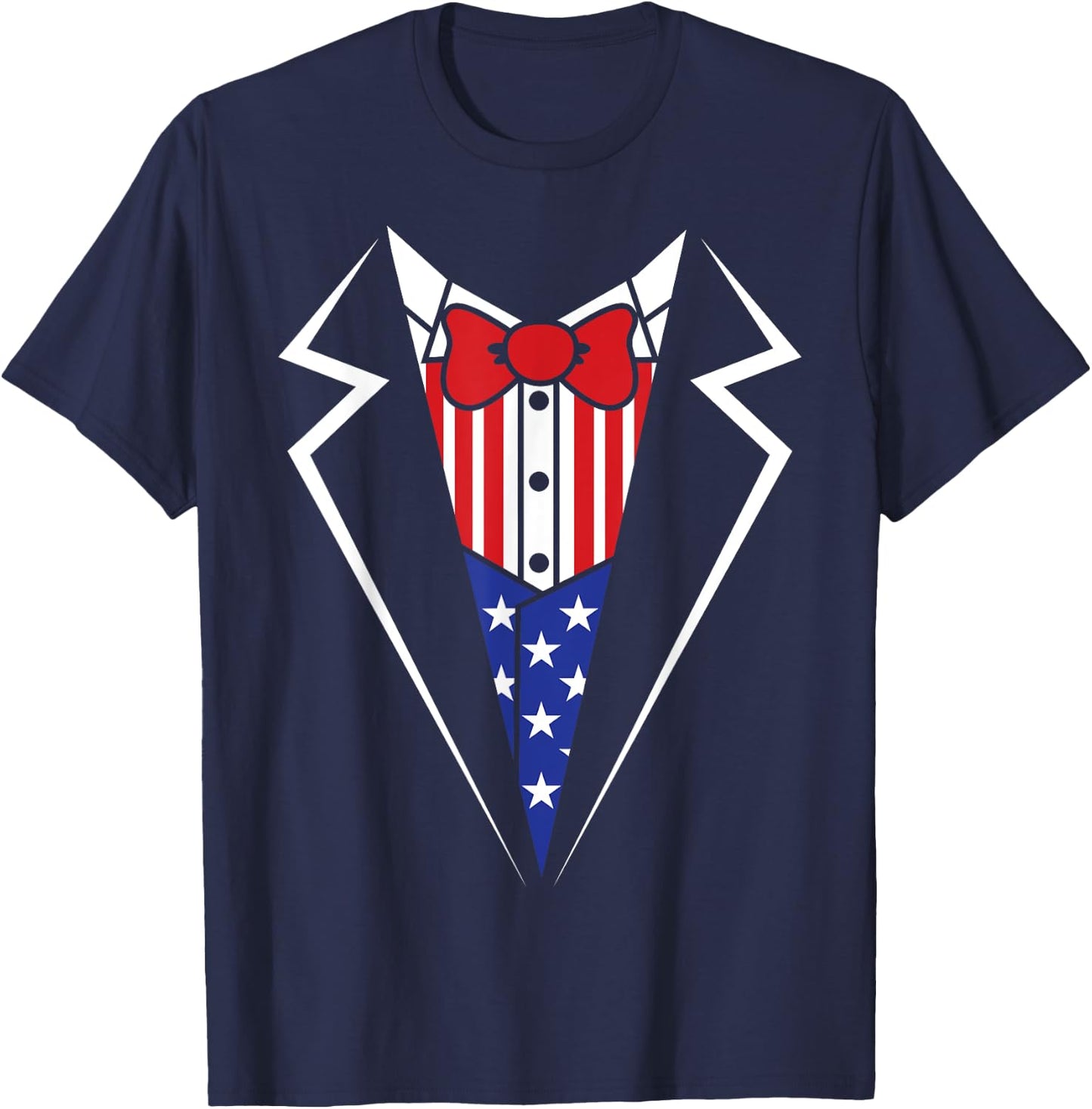 American Flag Tuxedo Bow Tie 4th of July USA Merica Gift T-Shirt - T-Shirt | Navy
