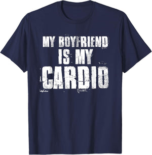 My Boyfriend Is My Cardio Black Women's Modern Funny Workout T-Shirt - T-Shirt | Navy