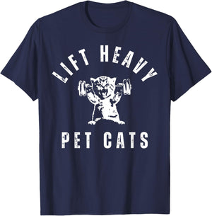 Lift Heavy Pet Cat Gym Weightlifting Workout Fitness Retro T-Shirt - T-Shirt | Navy
