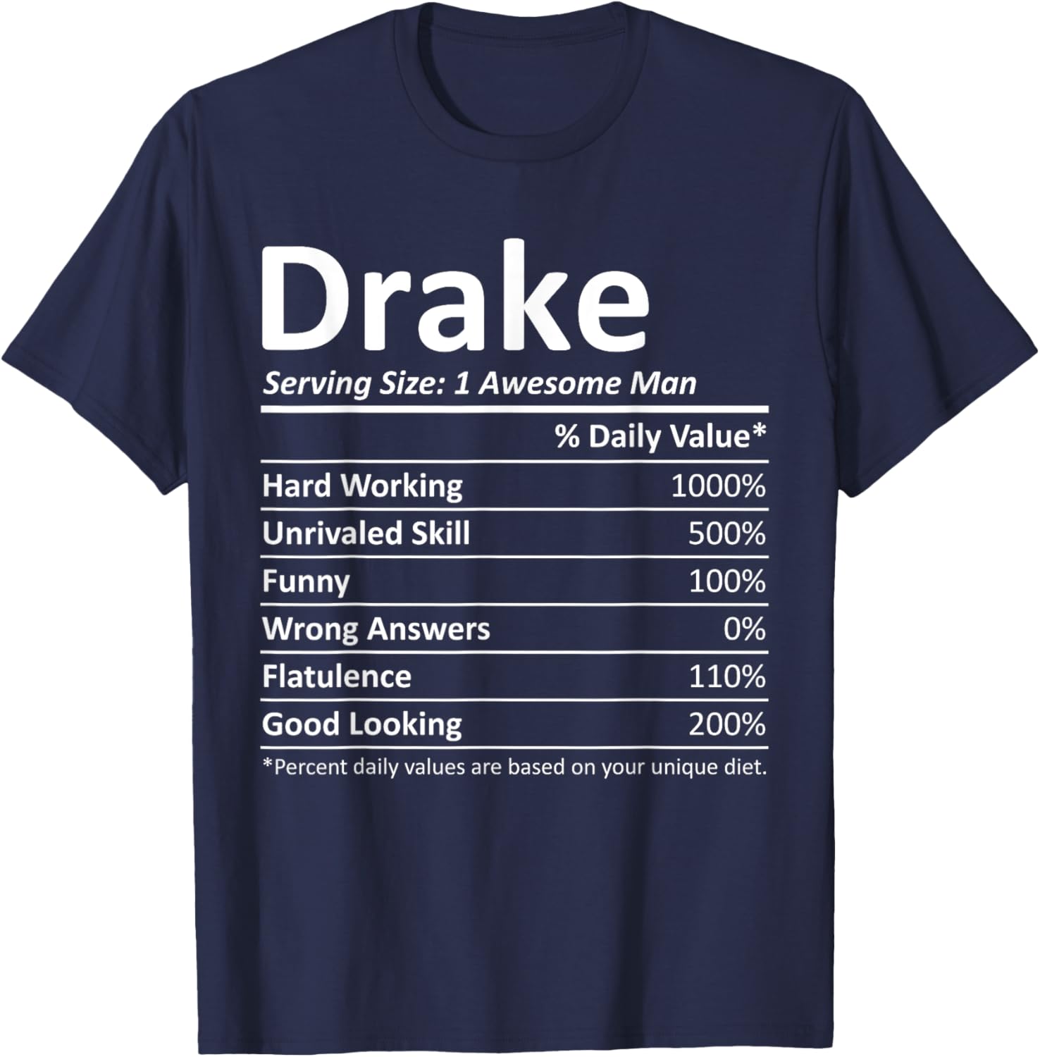 DRAKE Nutrition Funny Birthday Personalized Name Gift T-Shirt - T-Shirt | Navy