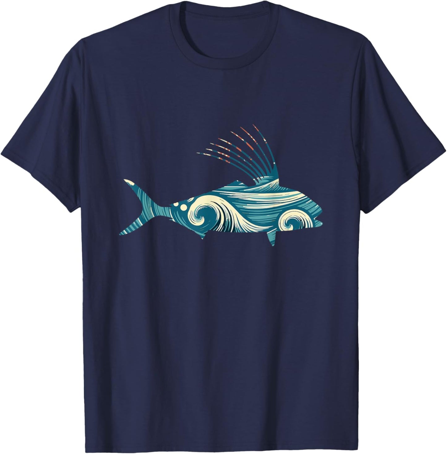 Classic Reef Trawlers Retro Roosterfish Fishermens Vintage Fins Black -Adults T-Shirt - T-Shirt | Navy