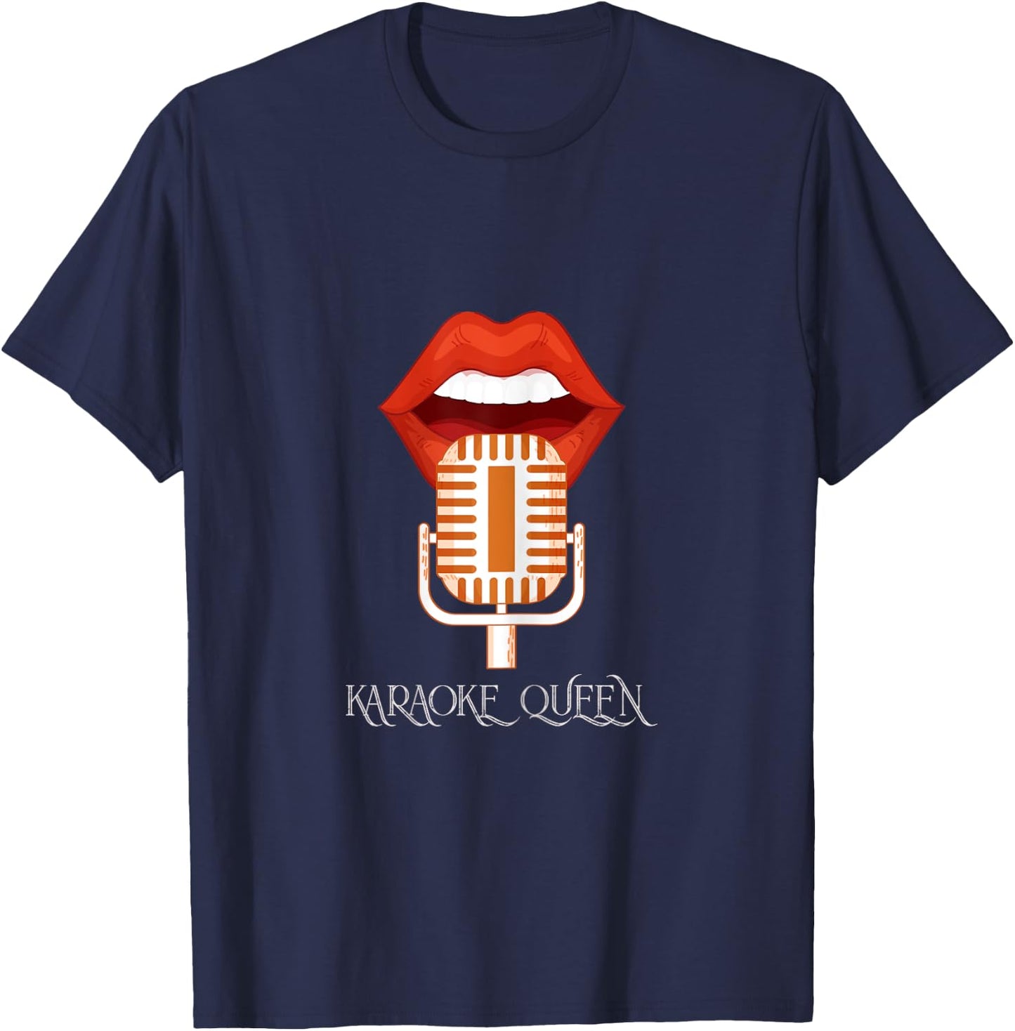 Karaoke Queen Singing Singer Music Microphone Lips Gift T-Shirt - T-Shirt | Navy
