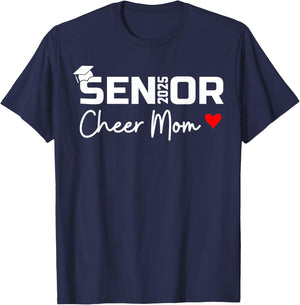Proud Cheer Mom Of A Class Of 2025 Senior Graduate Red Heart T-Shirt - T-Shirt | Navy