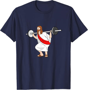 Jesus Doing Squats Jesus Gym T-Shirt - T-Shirt | Navy
