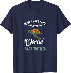 Just A Girl Who Loves Jesus And Sea Turtles T-Shirt - T-Shirt | Navy