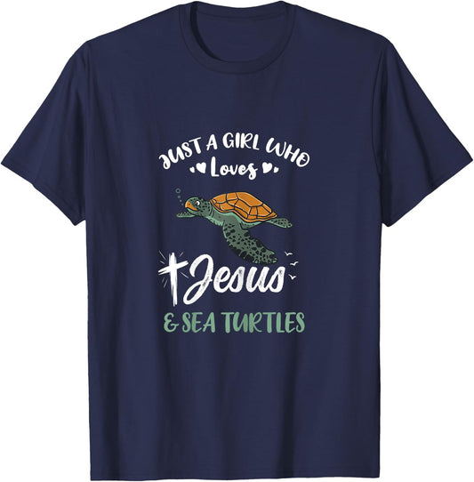 Just A Girl Who Loves Jesus And Sea Turtles T-Shirt - T-Shirt | Navy
