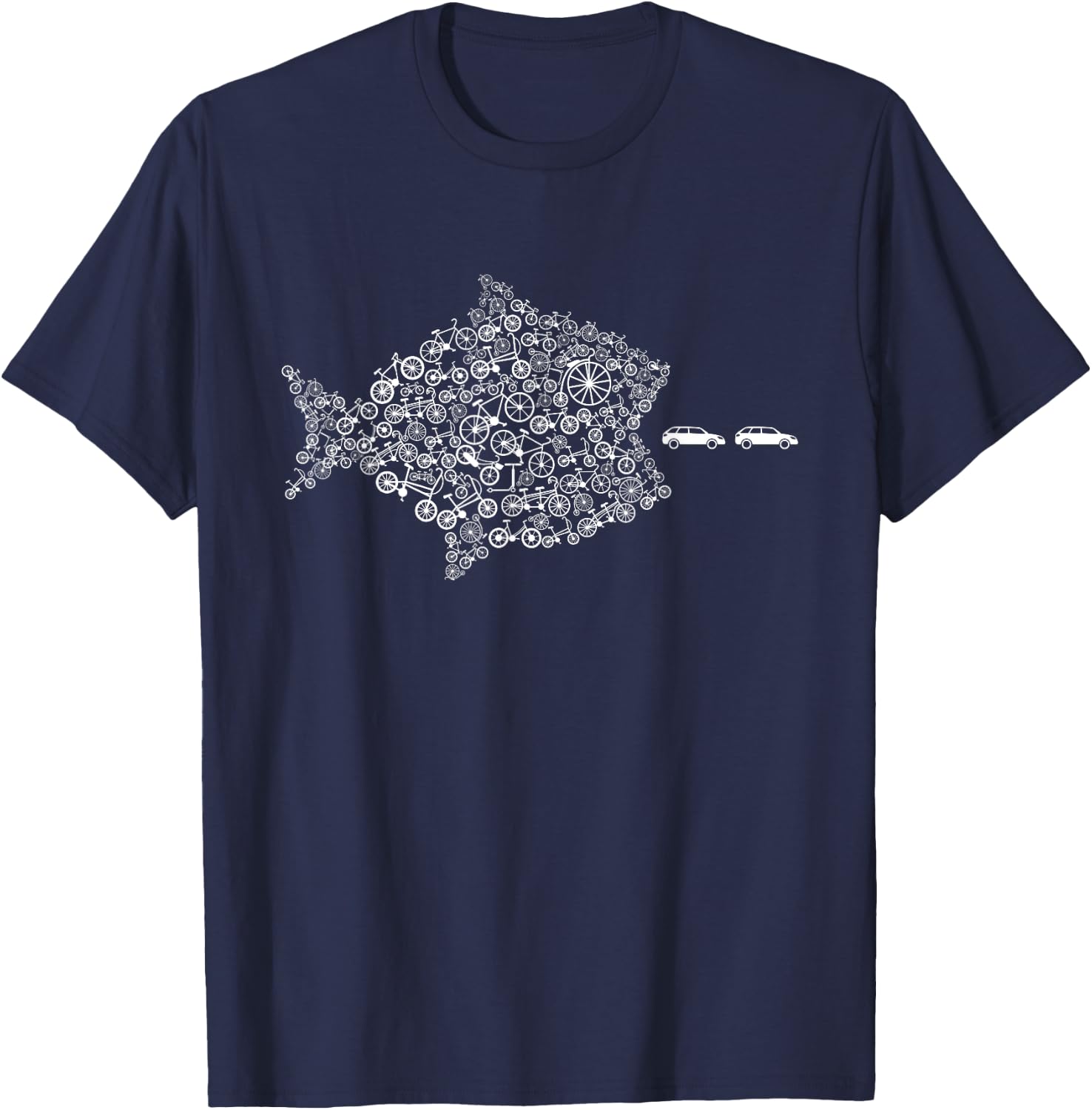 Street Trek Bicycle Fish Eats Car Climate Cycling Jersey T-Shirt - T-Shirt | Navy